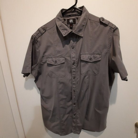 ROCK & REPUBLIC Mens Short Sleeve Gray Classic Fit Button Shirt Size XL - Picture 1 of 7
